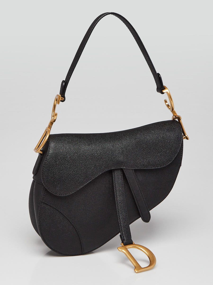 Christian Dior Black Grained Calfskin Leather Saddle Bag w/Strap | Yoogi's  Closet