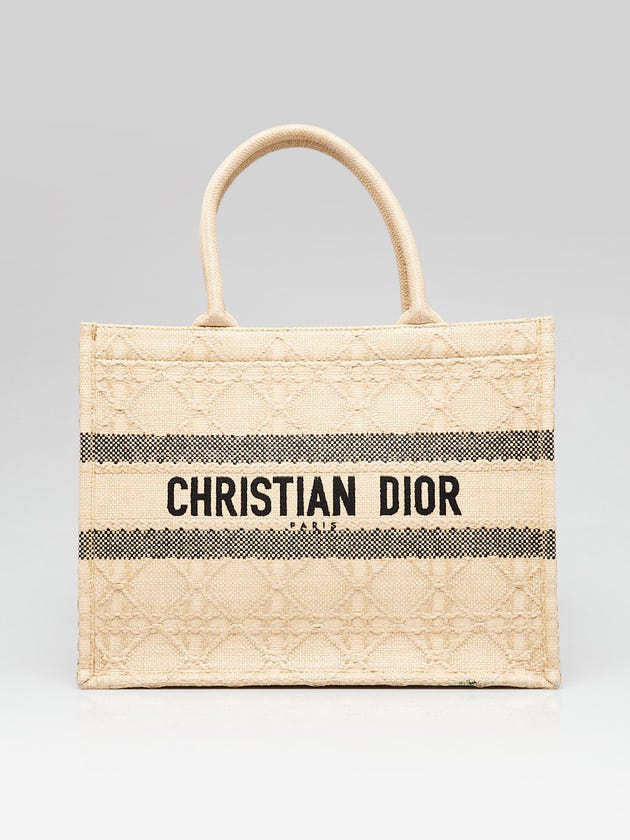 Christian Dior Natural Woven Straw Cannage Quilted Medium Book Tote Bag