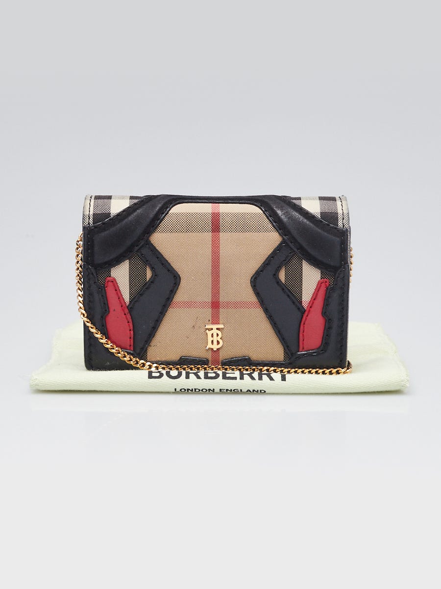 Burberry House Check/Black Leather Jessie Mini Wallet on Chain Bag