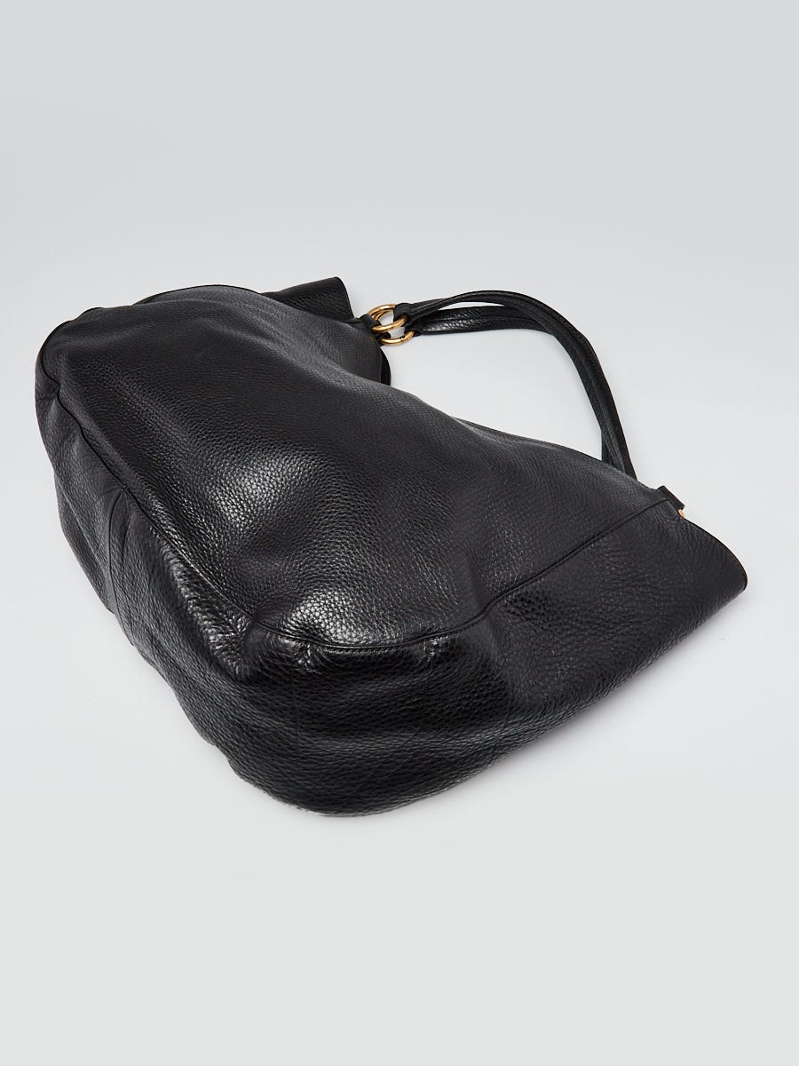 バッグ GUCHI Gucci Black Pebbled Calfskin Leather Twill Large Tote Bag