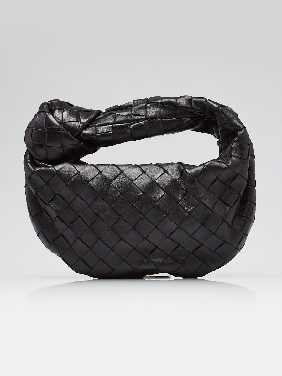 豪華 Bottega Veneta Black Intrecciato Woven Leather Mini Jodie バッグ