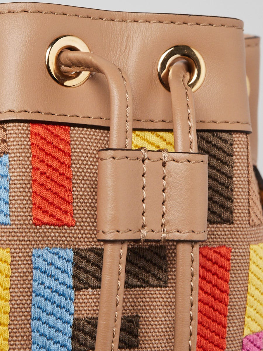 Fendi Brown Multicolor Canvas Vitello Leather Embroidered