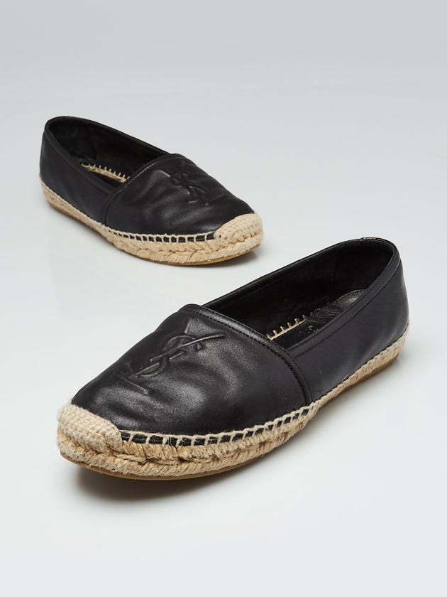 Yves Saint Laurent Black Leather Espadrille Flats Size 7/37.5