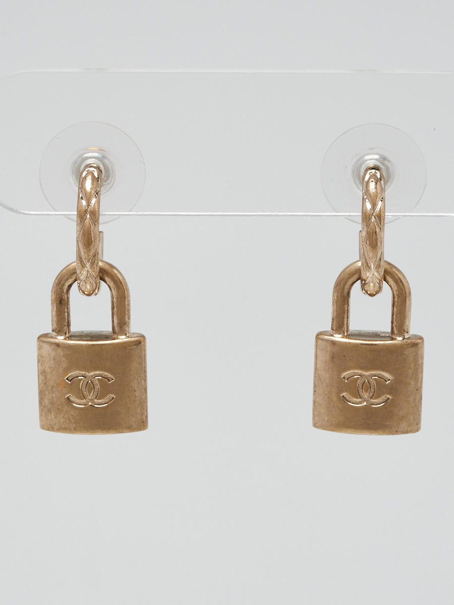 Chanel Gold Metal CC Lock Hoop Earrings Yoogi s Closet
