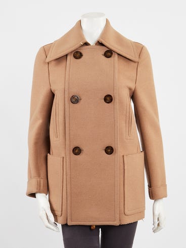 Burberry Camel Wool/Cashmere Button Panel Zip Peacoat Size 4/38