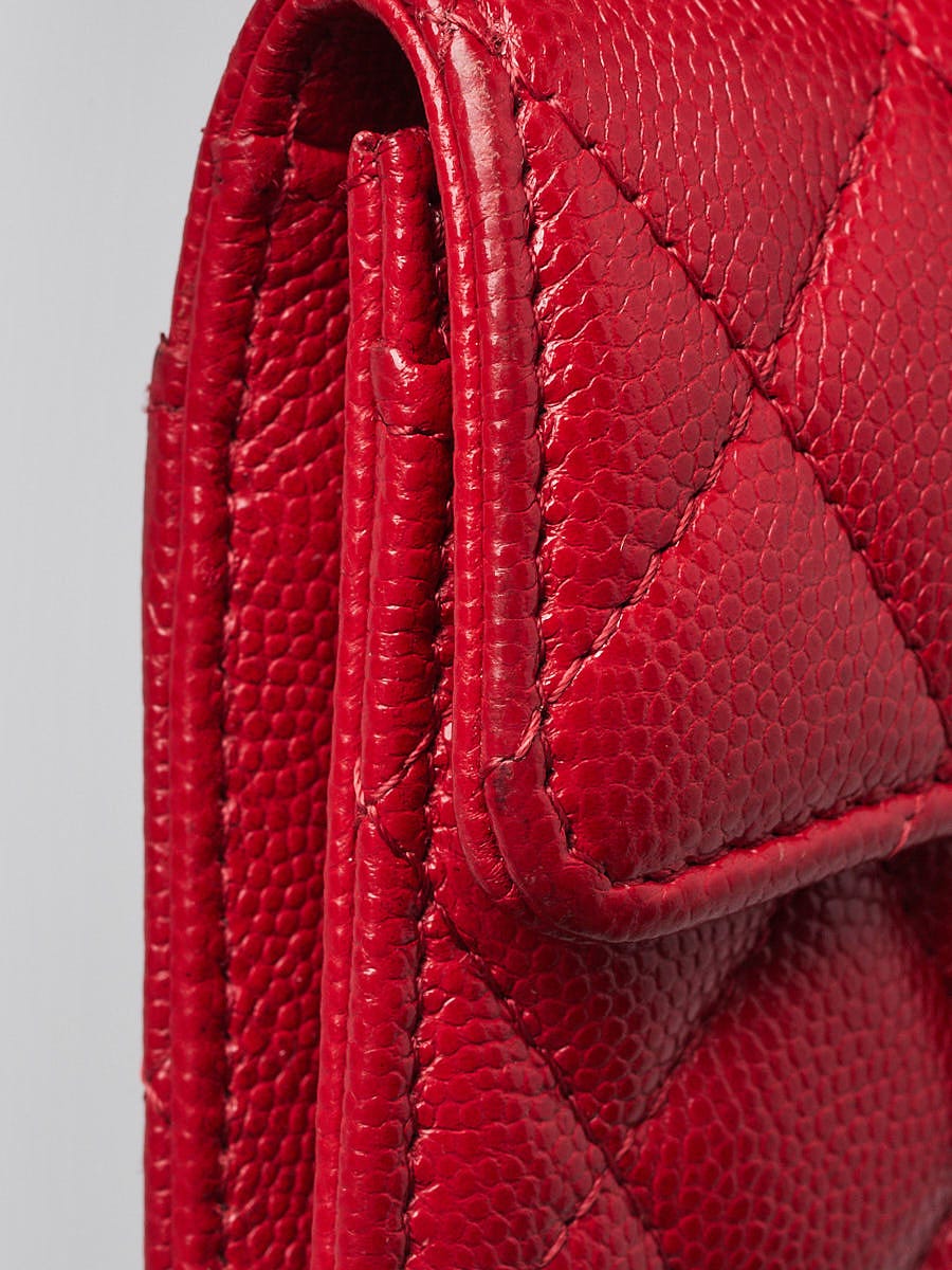 Chanel Red Quilted Caviar Leather Classic Flap Card Holder