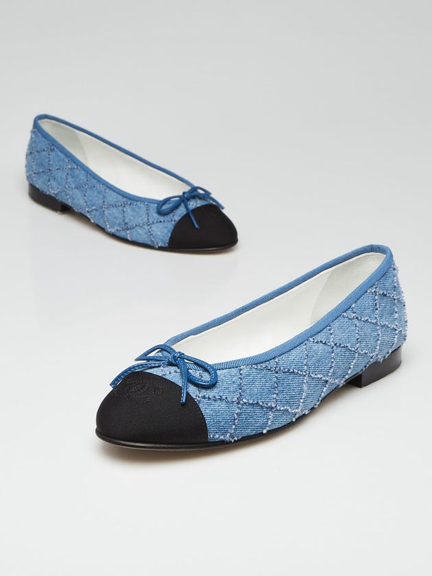 Chanel Blue Embroidered Denim CC Ballet Flats Size 6.5/37