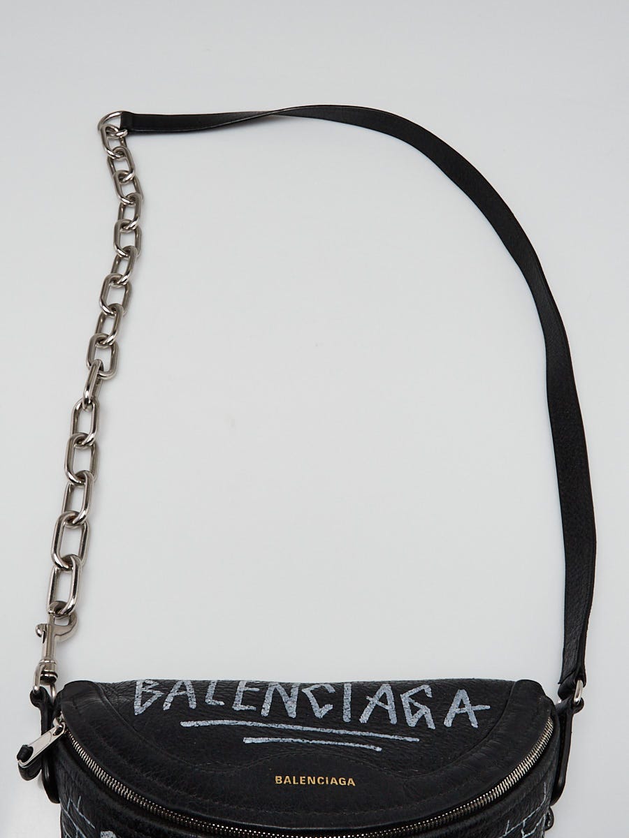 Balenciaga Black Leather Graffiti Souvenirs XXS Belt Bag | Yoogi's