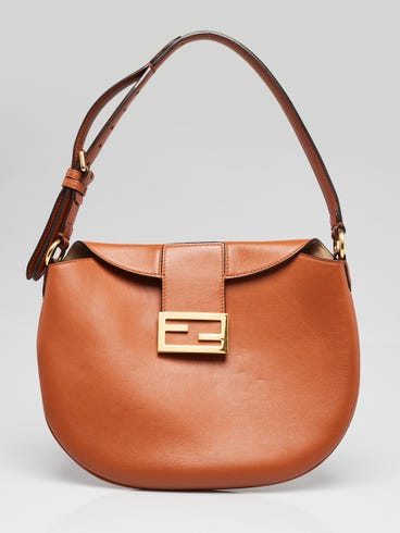 Fendi Brandy Vitello Grace Leather Small Croissant Hobo Bag