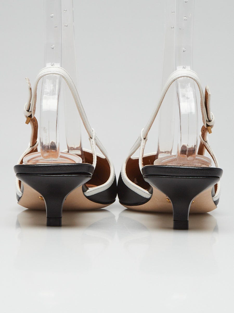 Gucci x Adidas Black/White Leather Slingback Kitten Heels Gucci x Adidas Black/White Leather Slingback Kitten Heels