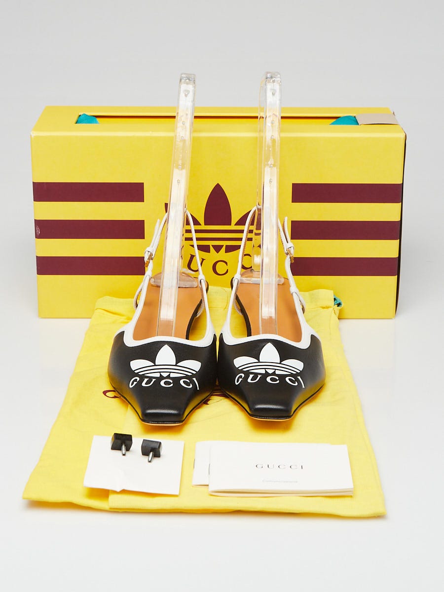 Gucci x Adidas Black/White Leather Slingback Kitten Heels Gucci x Adidas Black/White Leather Slingback Kitten Heels