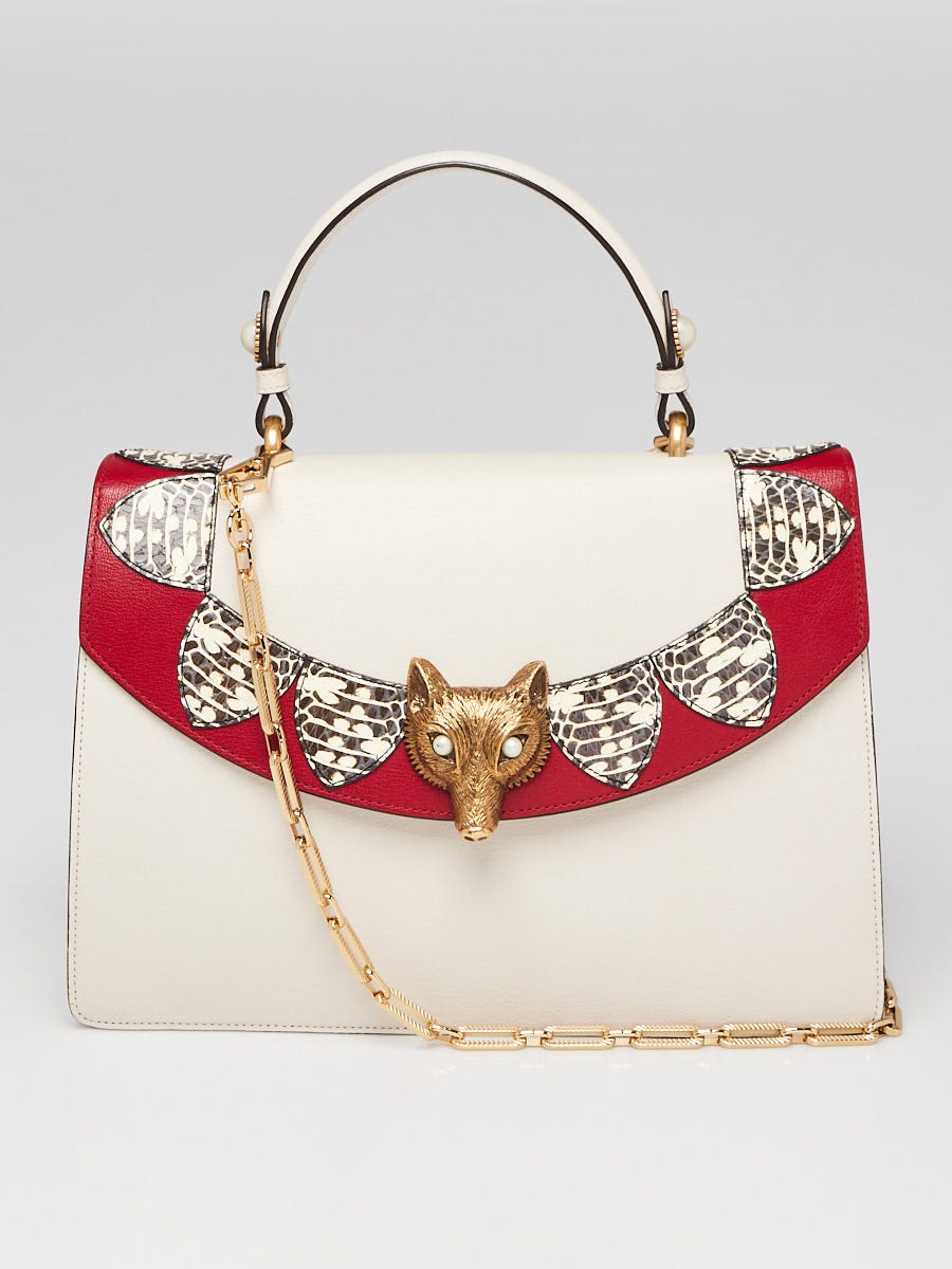 Gucci White Leather/Snakeskin Linea E Loved Top-Handle Shoulder 