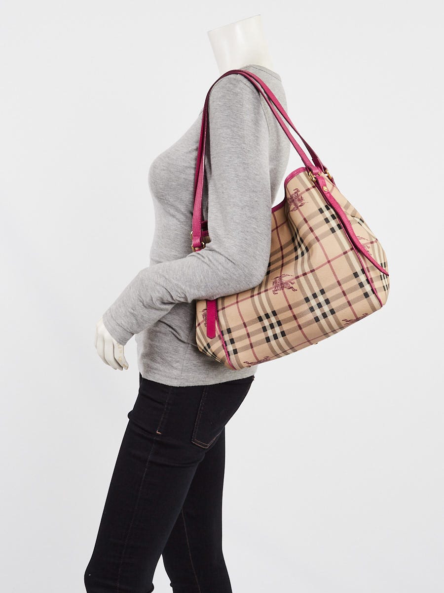 Burberry Pink Leather Haymarket Check Coated Canvas Canterbury