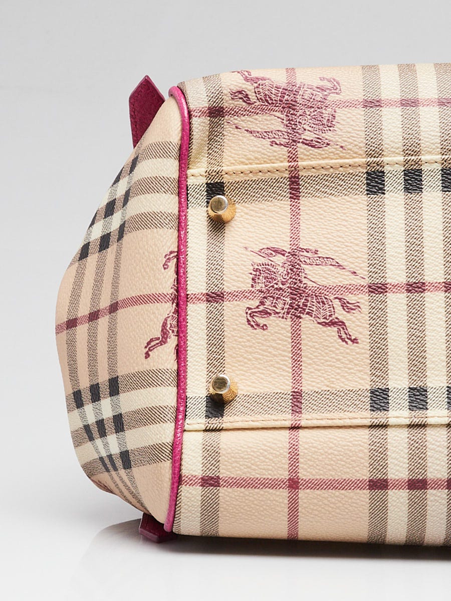 Burberry Pink Leather Haymarket Check Coated Canvas Canterbury