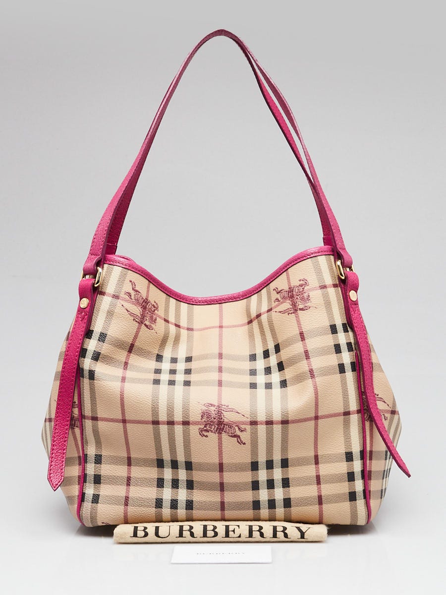 Burberry Pink Leather Haymarket Check Coated Canvas Canterbury