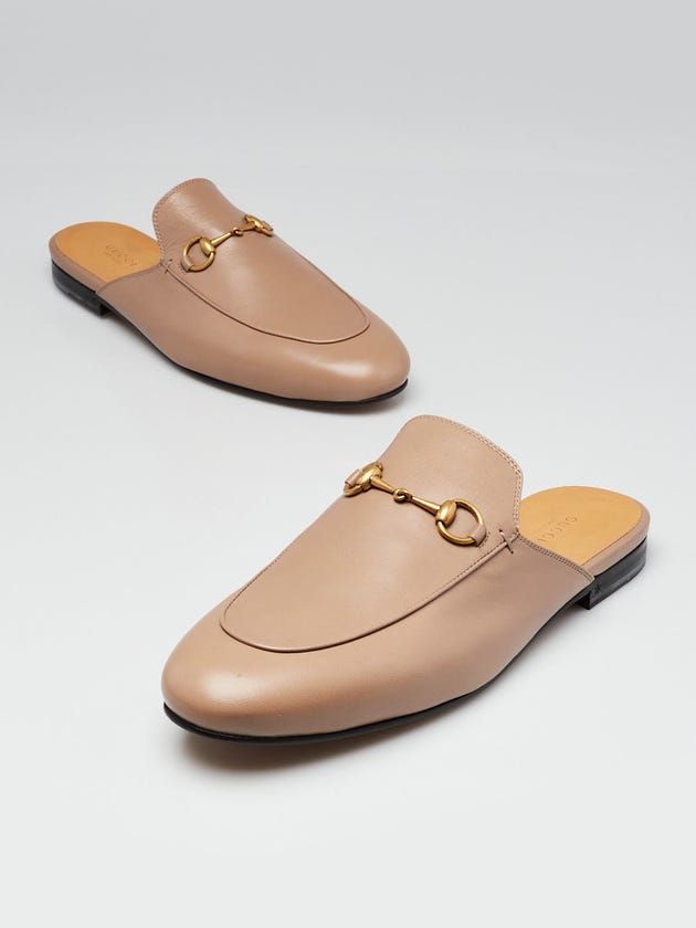 Gucci Beige Leather Princetown Mule Flats Size 10.5/41
