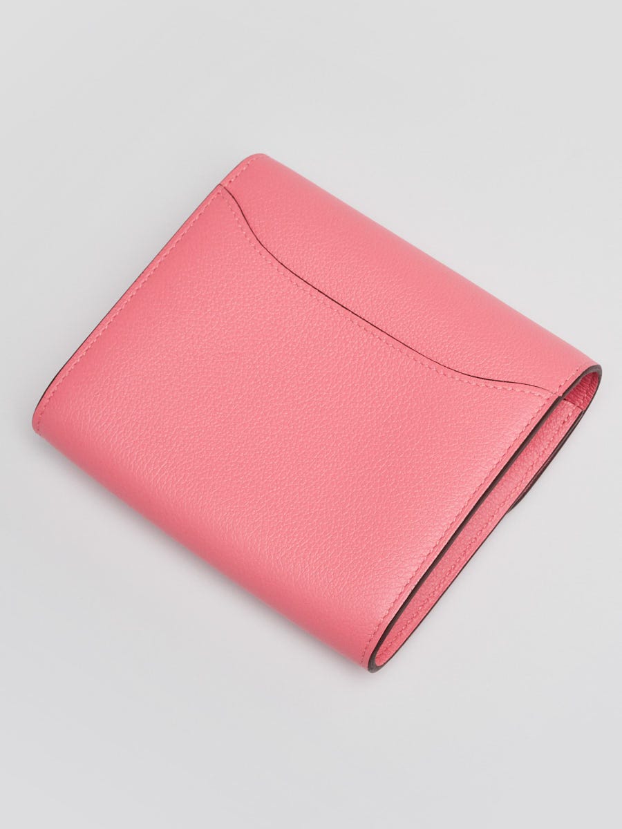 Hermes Rose Azalee Evercolor Leather Palladium Plated Compact