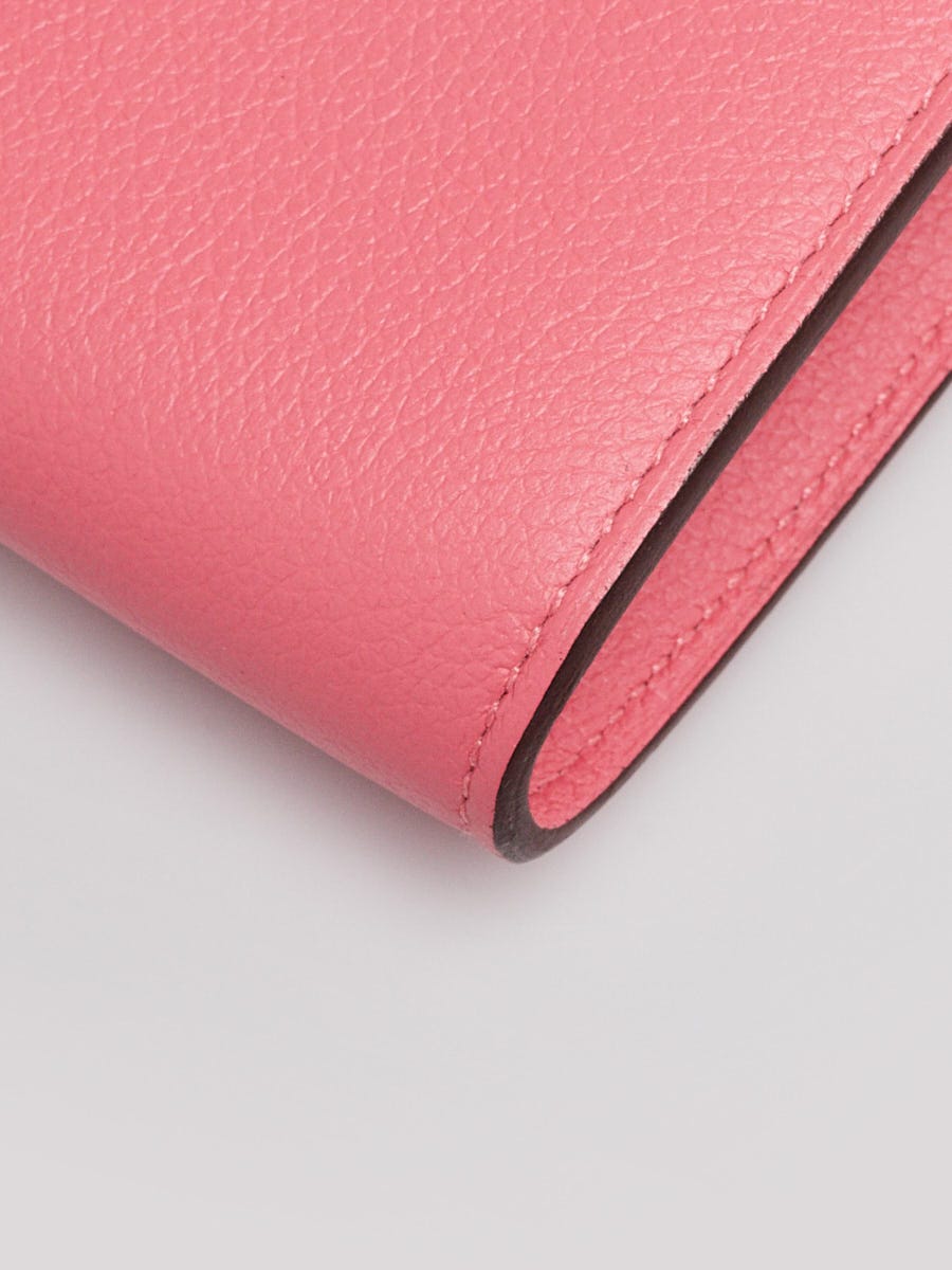 Hermes Rose Azalee Evercolor Leather Palladium Plated Compact