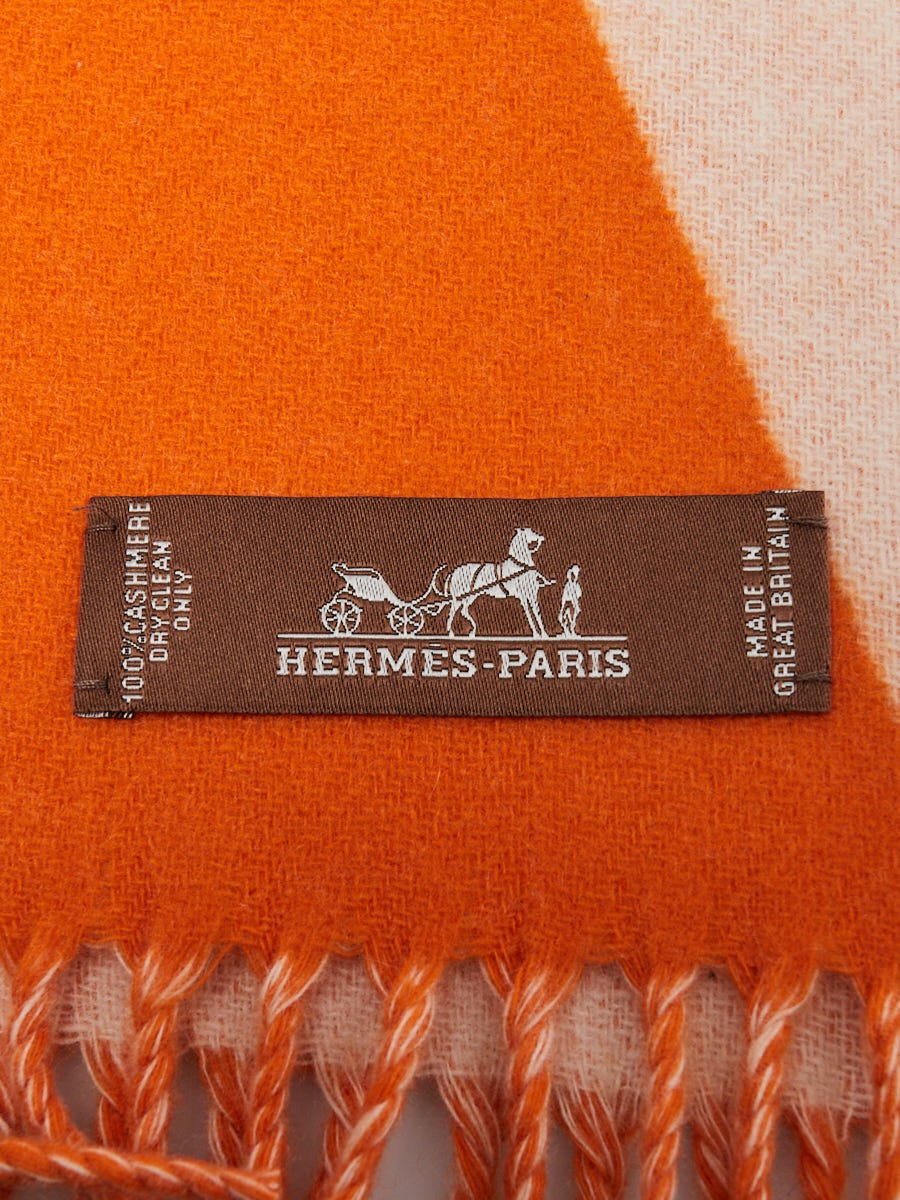 Hermes Orange Cashmere 'Kazak Optic' Print Shawl Scarf | Yoogi's