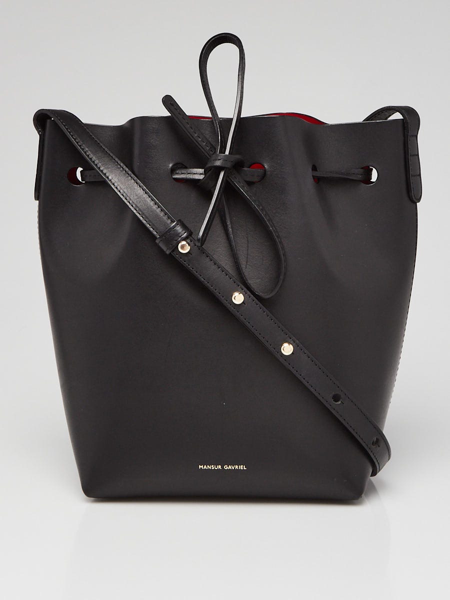 ParallaxShops s Closet Mansur Gavriel Black Flamma Leather Mini Bucket Bag buy ella limited edition twisted satin box clutch bag