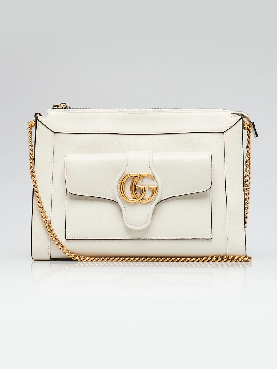 Gucci White Leather Zip Top Dahlia Crossbody Bag | Yoogi's Closet