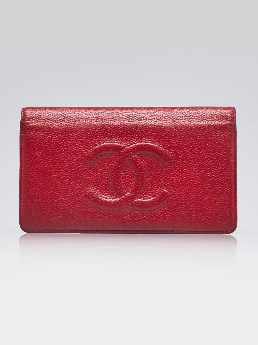 Chanel Red Caviar Leather CC Timeless L Yen Wallet