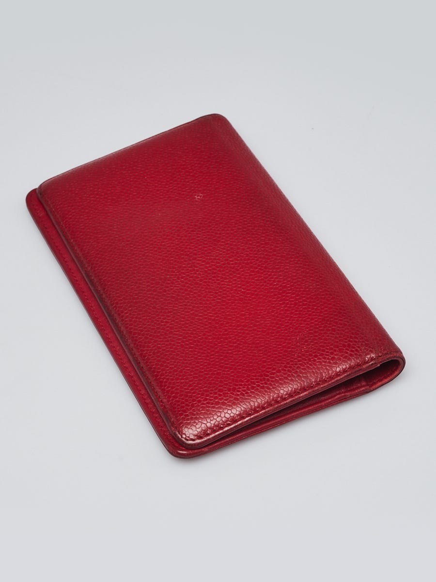 Chanel Red Caviar Leather CC Timeless L Yen Wallet
