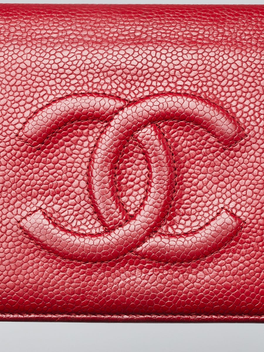 Chanel Red Caviar Leather CC Timeless L Yen Wallet | Yoogi's Closet