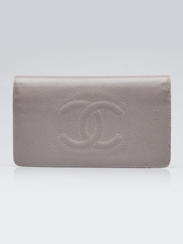 Chanel Grey Caviar Leather CC Timeless L Yen Wallet