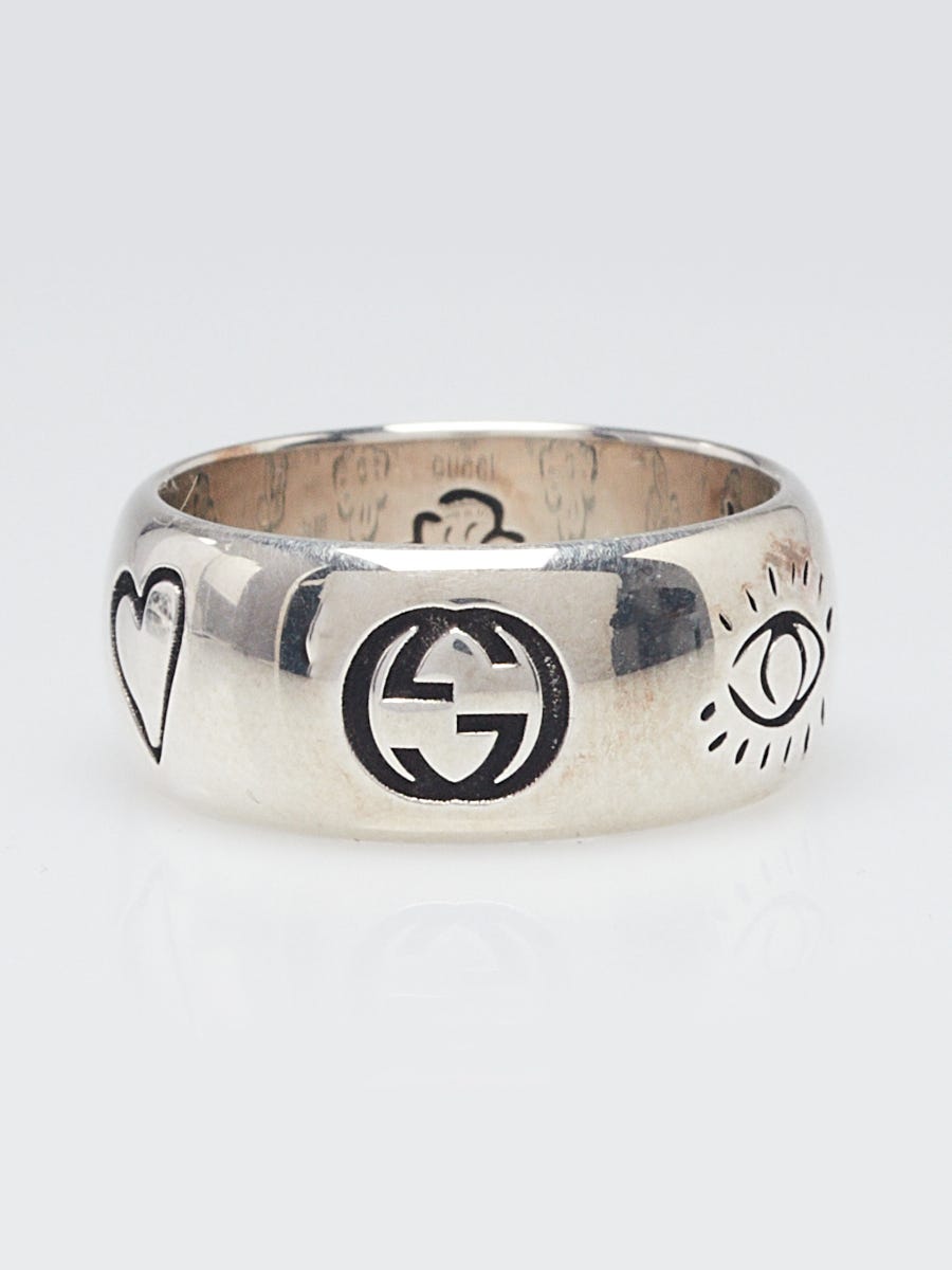 Gucci Sterling Silver Blind For Love Ring Size 8.25/18 | Yoogi's