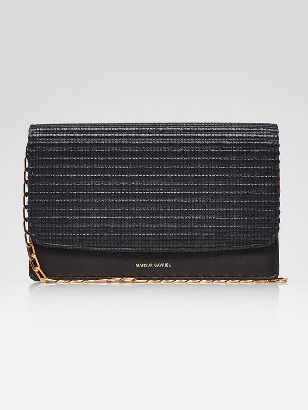 Mansur Gavriel Black Raffia/Leather Flap Wallet On Chain Bag