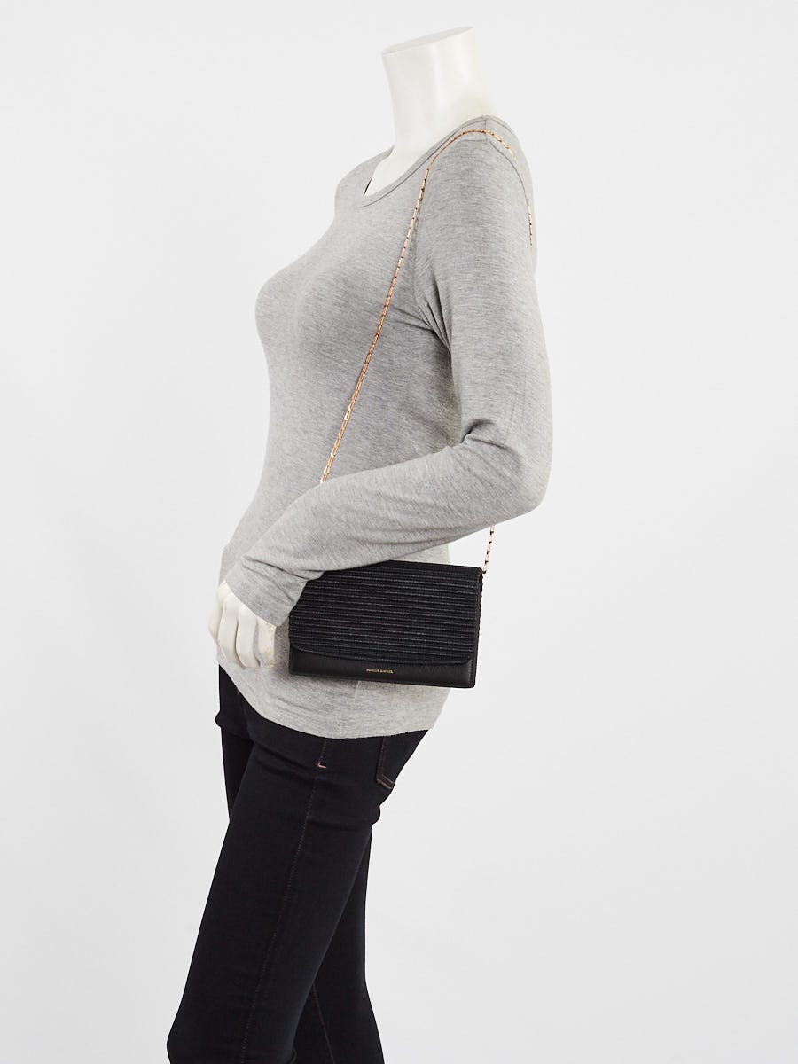 Mansur Gavriel Black Raffia/Leather Flap Wallet On Chain Bag
