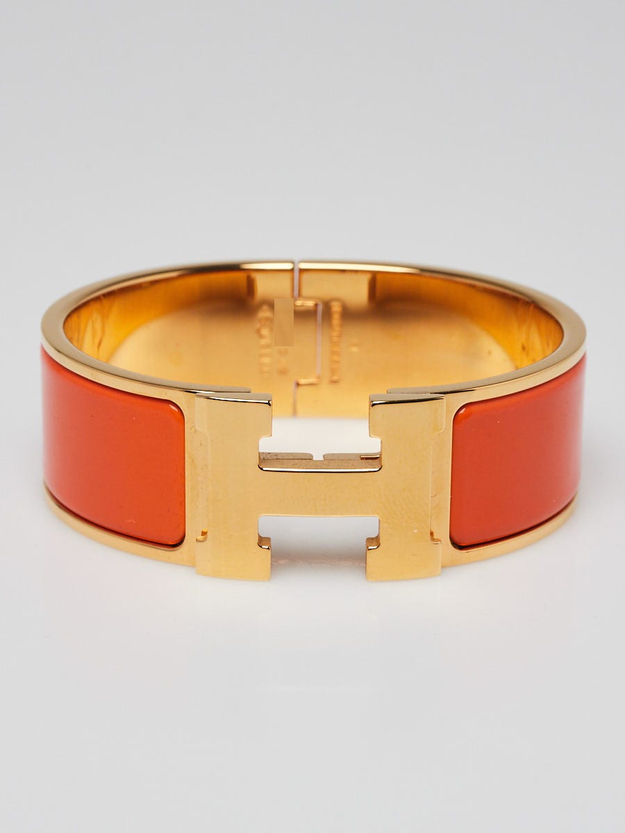 Hermes Orange Enamel Gold Plated Clic-Clac H PM Wide  display picture 2