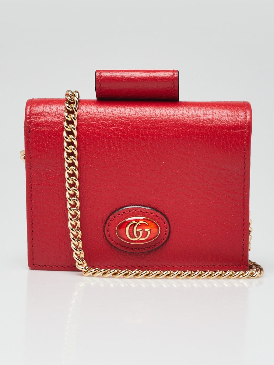 Gucci Red Leather Lipstick Holder Wallet On Chain | Yoogi's Closet