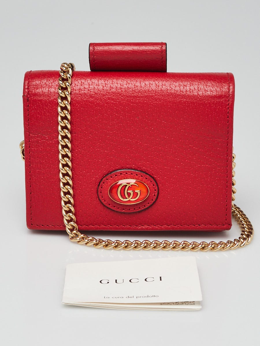 Gucci Red Leather Lipstick Holder Wallet On Chain | Yoogi's Closet