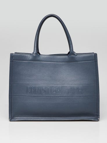 Christian Dior Blue Oblique Embossed Calfskin Leather Book Tote Bag