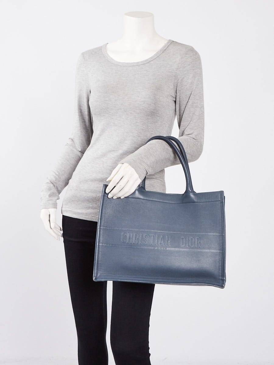 Christian Dior Blue Oblique Embossed Calfskin Leather Book Tote Bag