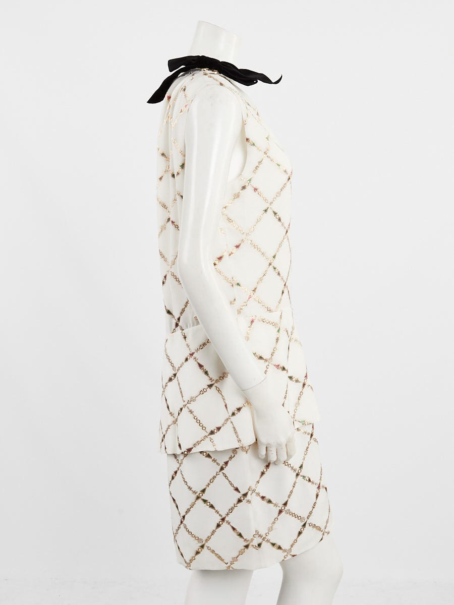 Chanel White/Gold Silk and Metallic Embroidered One-Shoulder