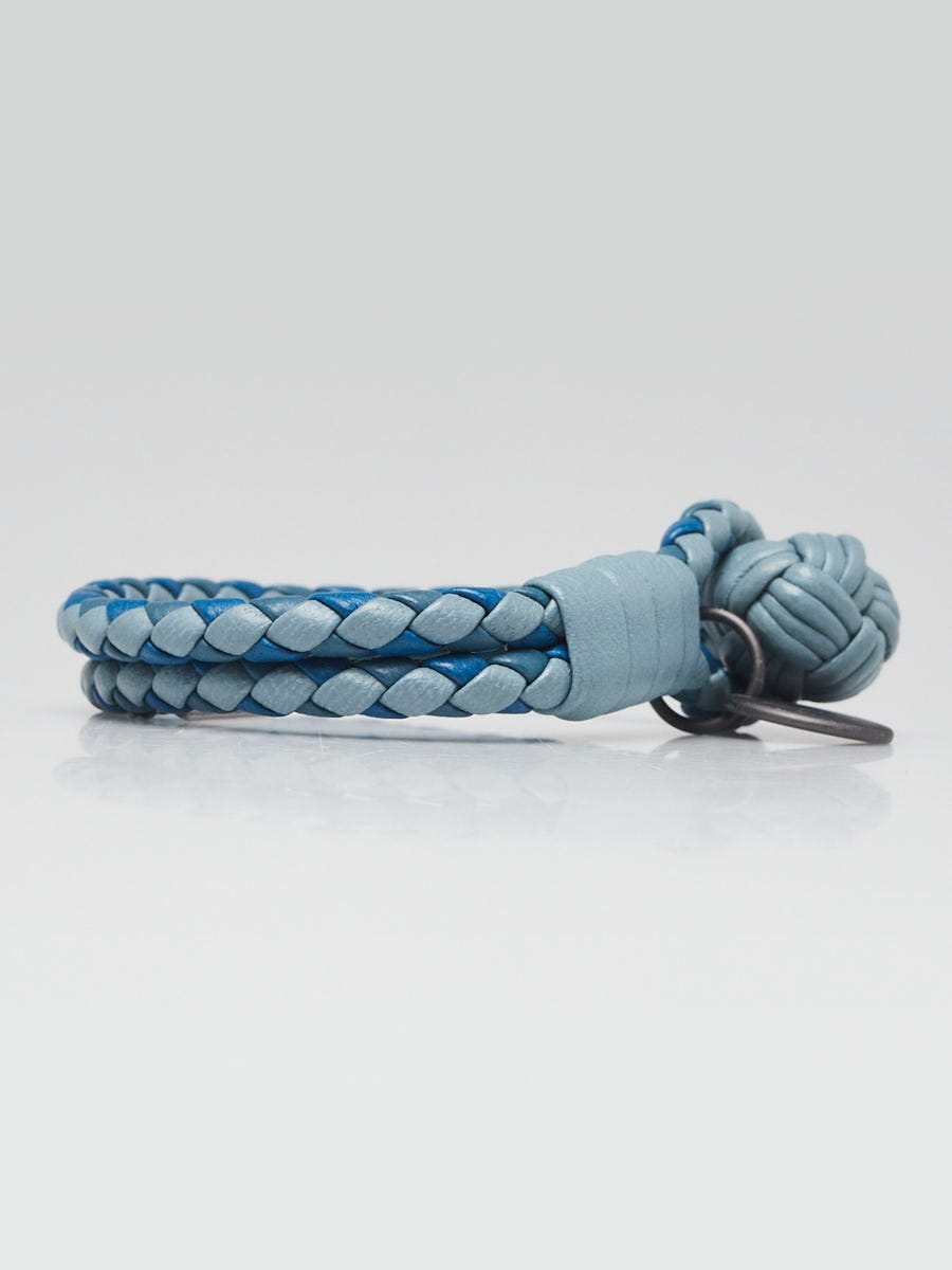 Bottega Veneta Blue Intrecciato Woven Nappa Leather Double