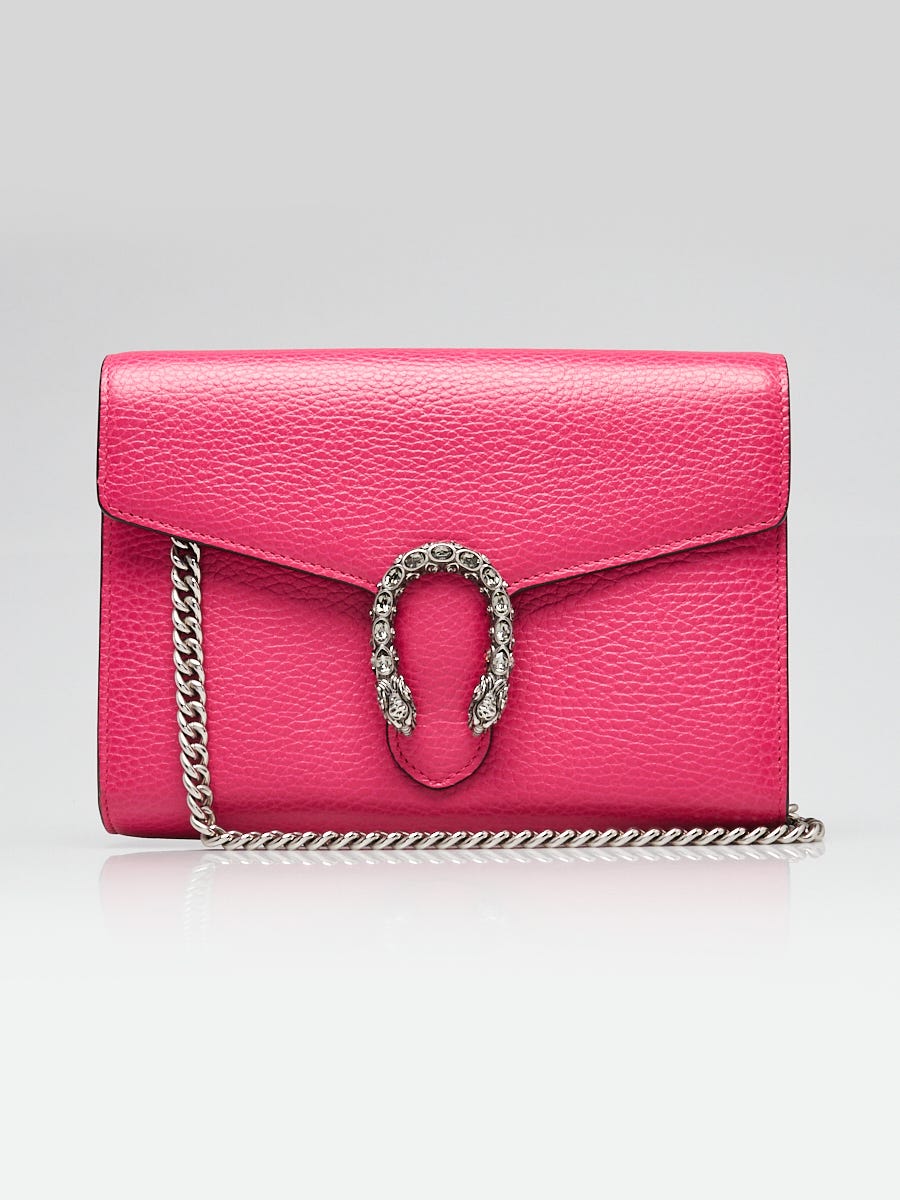 Gucci Pink Pebbled Leather Dionysus Mini Wallet on Chain Bag