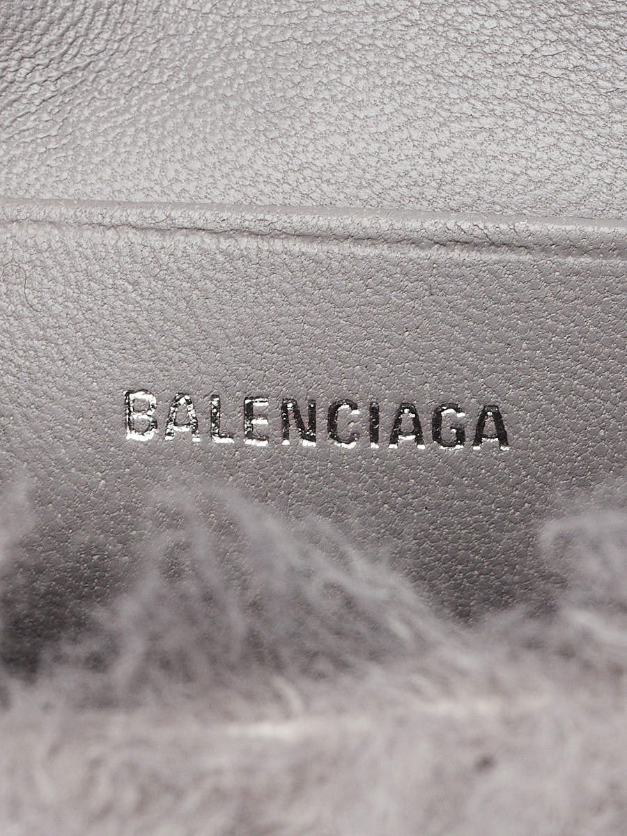 Balenciaga Grey Fluffy Shearling Mini Hourglass Chain Crossbody