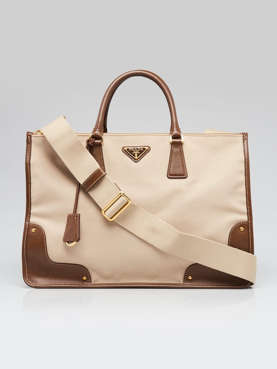 Prada Tabacco Saffiano Leather and Corda Canapa Shopping Tote
