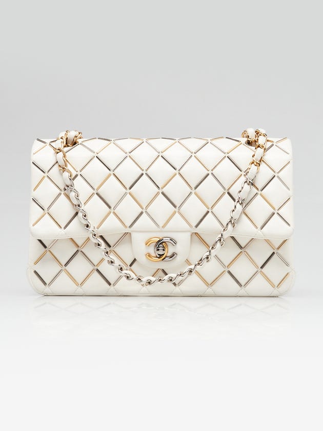 Chanel White Quilted Lambskin Leather Bicolor Metal Classic Medium Double Flap Bag
