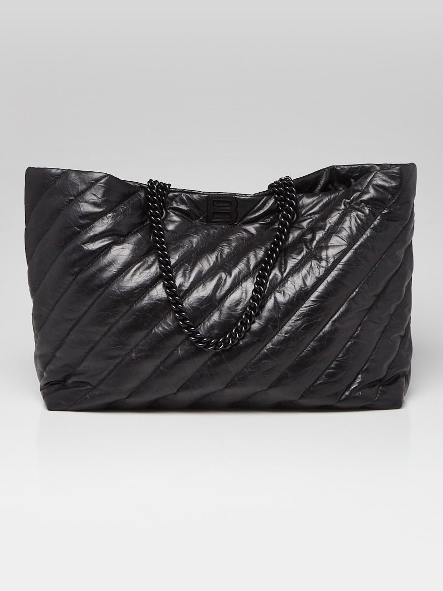 トートバッグ BALENCIAGA CRUSH MEDIA BLACK LEATHER TOTE BAG Balenciaga Crush Media Leather Tote Bag in Black | Lyst