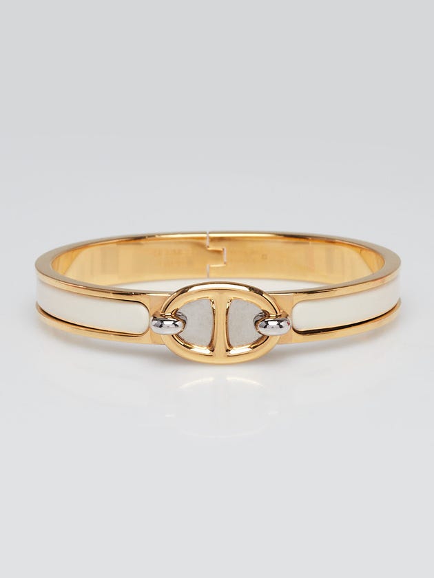 Hermes White Enamel Gold Plated Bracelet