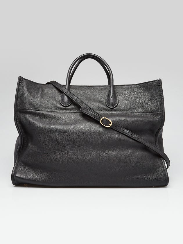 Gucci Black Pebbled Leather Large Logo Tote Bag