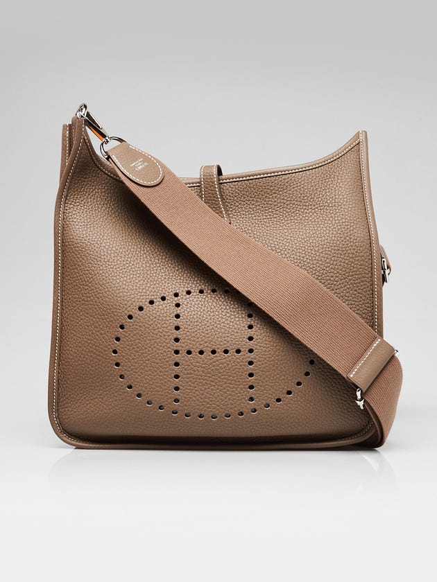 Hermes Etoupe Clemence Leather Evelyne PM III Bag
