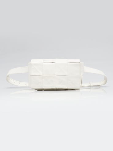 Bottega Veneta White Nappa Leather Maxi Weave Cassette Belt Bag