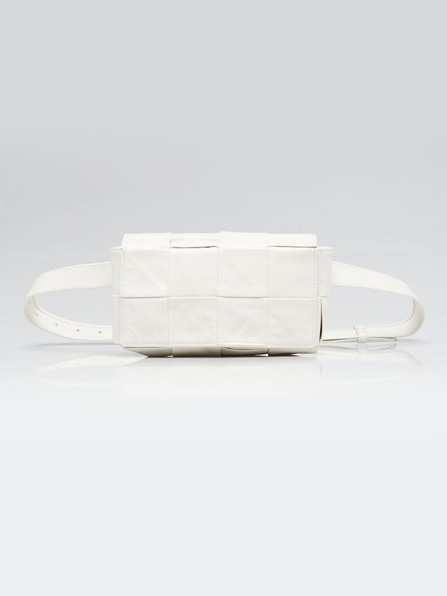 Bottega Veneta White Nappa Leather Maxi Weave Cassette Belt Bag