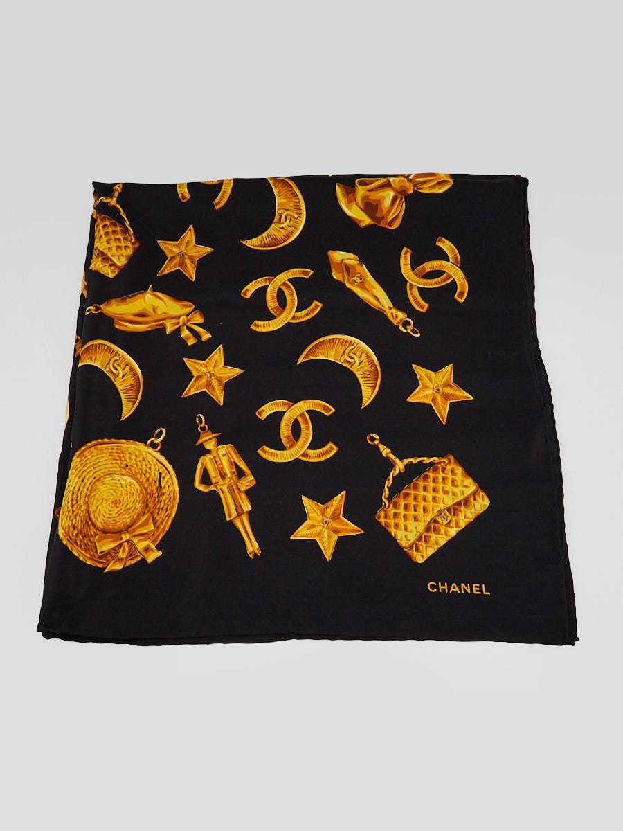 Vintage gold and black Chanel Silk selling Scarf